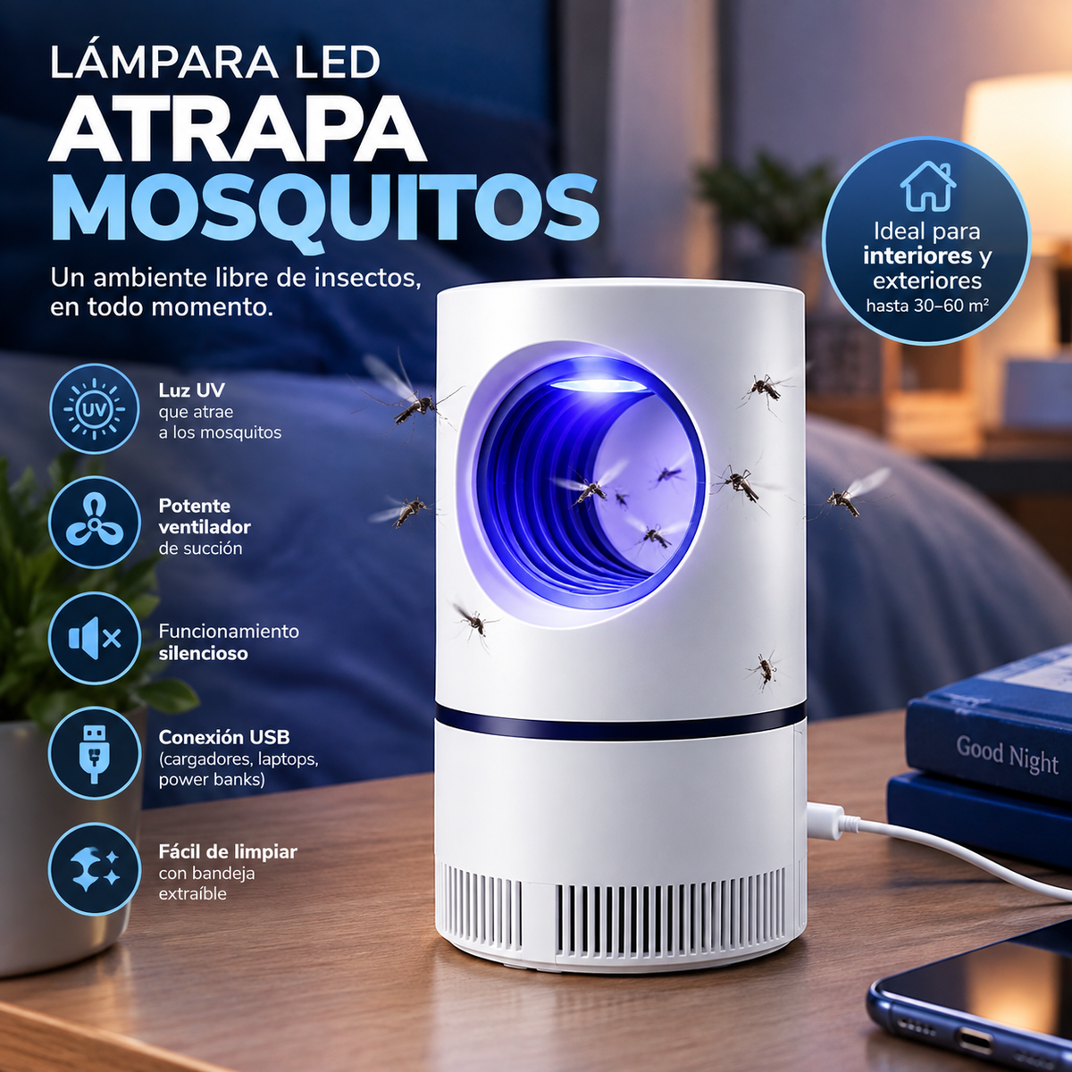 Lampara LED Atrapa Mosquitos